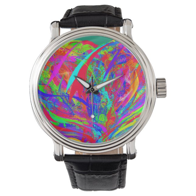 Furry Rainbow Colored Flower Horloge (Voorkant)