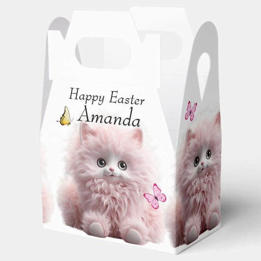 Furry roze kitten & vlinders Pasen Bedankdoosjes (Geopend)