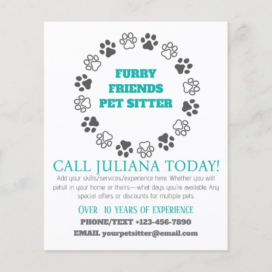 Furry Vrienden Huisdier Sitter Blue Business Flyer (Voorkant)