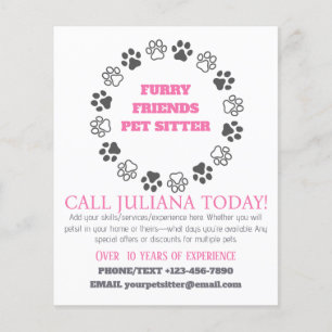 Furry Vrienden Huisdier Sitter Roze Zaken Flyer