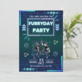 Furryday Feest Uitnodiging Retro Neon (Staand voorkant)