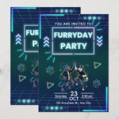 Furryday Feest Uitnodiging Retro Neon (Voorkant / Achterkant)
