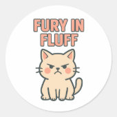 Fury in Fluff Cute Angry Grumpy Cat Cartoon Ronde Sticker (Voorkant)
