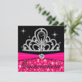 Fuschia Black Quinceanera Princess Tiara Bling Kaart (Staand voorkant)