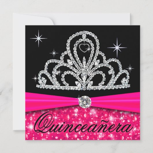 Fuschia Black Quinceanera Princess Tiara Bling Kaart (Voorkant)