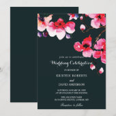 fuschia - boom en zwarte trouwuitnodigingen kaart (Voorkant / Achterkant)