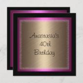 Fuschia Bronzen Glamour op Zwarte 40e Verjaardag Kaart (Voorkant / Achterkant)