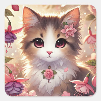 Fuschia Cat Vierkante Sticker