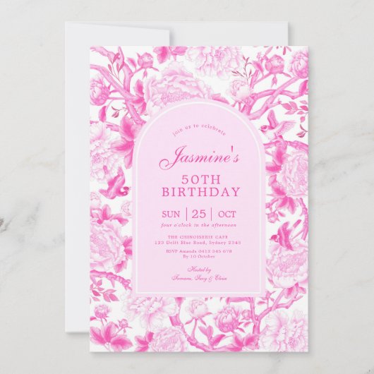 Fuschia Chinoiserie Floral Garden 50e verjaardag Kaart (Voorkant)