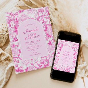 Fuschia Chinoiserie Floral Garden 50e verjaardag Kaart