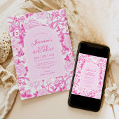 Fuschia Chinoiserie Floral Garden 50e verjaardag Kaart