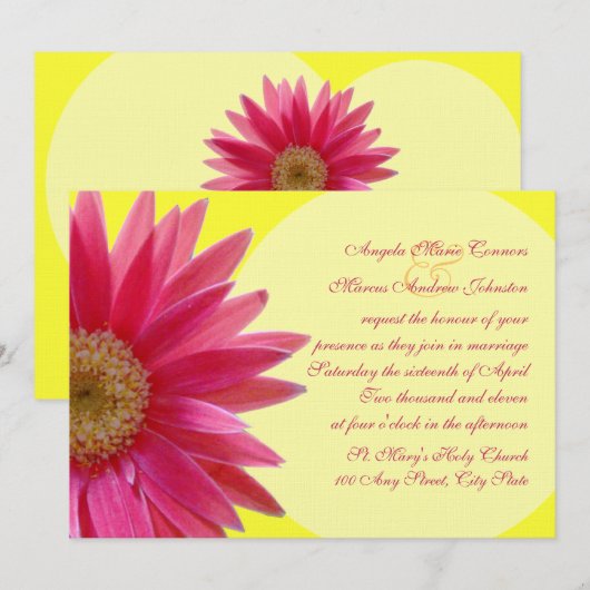 Fuschia Daisy Wedding Kaart (Voorkant / Achterkant)