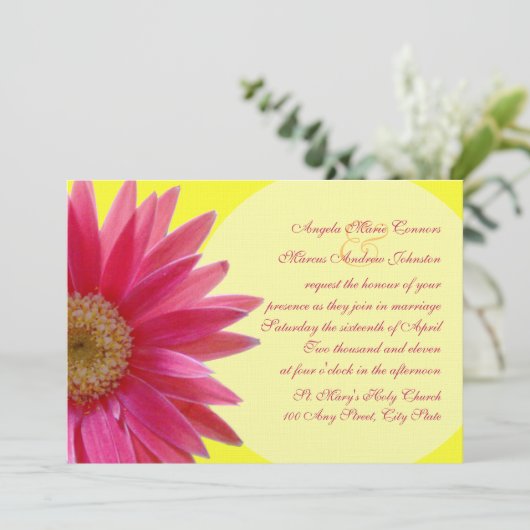 Fuschia Daisy Wedding Kaart (Staand voorkant)