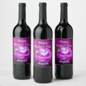 Fuschia Diamond Roos Faux Glitter Wijn Etiket (Flessen)