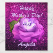 Fuschia Diamond Roos Faux Glitter Wijn Etiket (Enkel label)