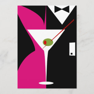 Fuschia en Black Classy Martini Cocktail Kaart