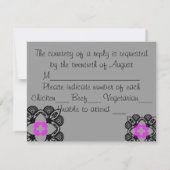 Fuschia en grijze moderne reactiekaart RSVP kaartje (Achterkant)