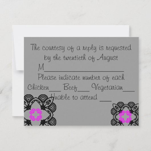 Fuschia en grijze moderne reactiekaart RSVP kaartje (Achterkant)
