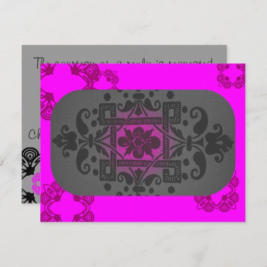 Fuschia en grijze moderne reactiekaart RSVP kaartje (Voorkant / Achterkant)