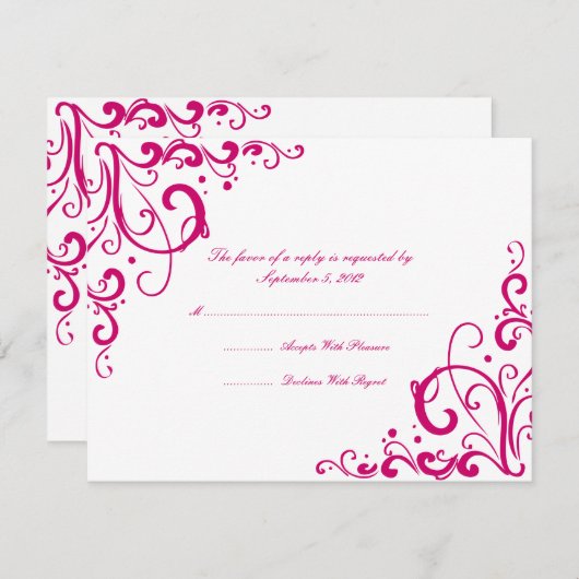 Fuschia en White Flourish Wedding RSVP (Voorkant / Achterkant)