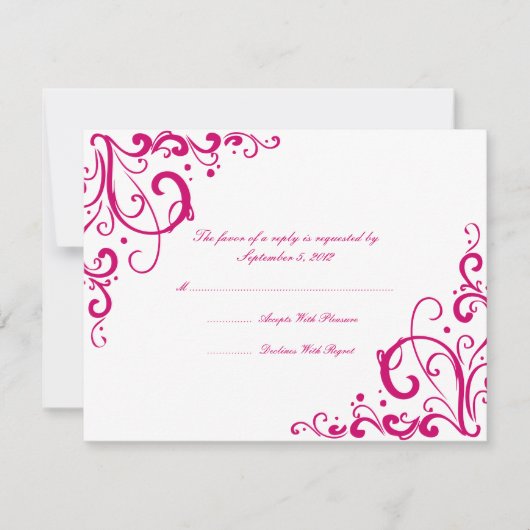 Fuschia en White Flourish Wedding RSVP Kaartje (Voorkant)