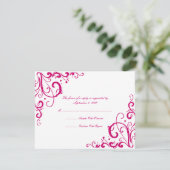 Fuschia en White Flourish Wedding RSVP Kaartje (Staand voorkant)