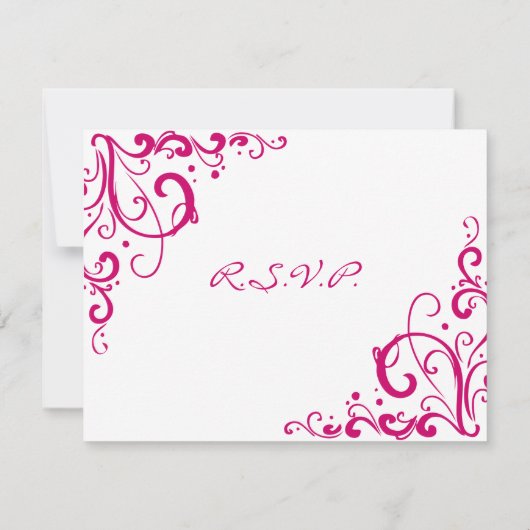 Fuschia en White Flourish Wedding RSVP Kaartje (Achterkant)