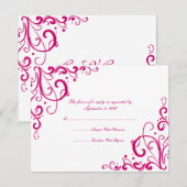 Fuschia en White Flourish Wedding RSVP Kaartje (Voorkant / Achterkant)