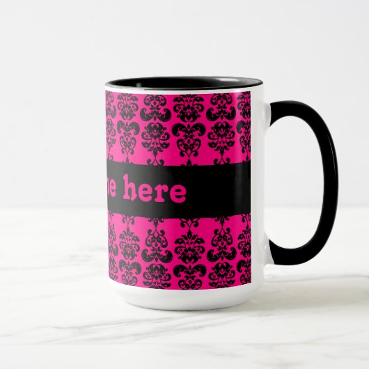 Fuschia en zwarte mini damast print mok (Rechts)