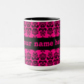 Fuschia en zwarte mini damast print mok (Midden)