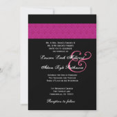 Fuschia Feathered Chevron Black Wedding Monogram Kaart (Voorkant)