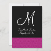 Fuschia Feathered Chevron Black Wedding Monogram Kaart (Achterkant)