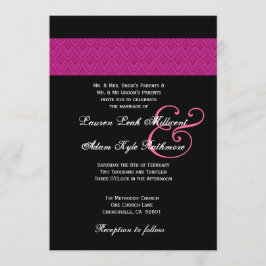 Fuschia Feathered Chevron Black Wedding Monogram Kaart