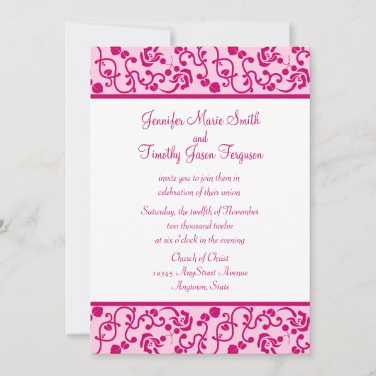 Fuschia floral stylish whimsy trouwuitnodiging kaart (Voorkant)