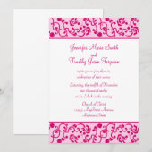 Fuschia floral stylish whimsy trouwuitnodiging kaart (Voorkant / Achterkant)