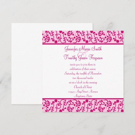 Fuschia floral stylish whimsy trouwuitnodiging kaart (Voorkant / Achterkant)