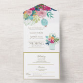 Fuschia Floral Wedding Invitation and Reception. All In One Uitnodiging (Binnen)