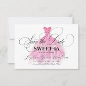 Fuschia Glitter Elegante Jurk Sweet 16 Verjaardag Save The Date (Voorkant)