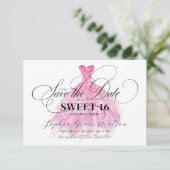 Fuschia Glitter Elegante Jurk Sweet 16 Verjaardag Save The Date (Staand voorkant)