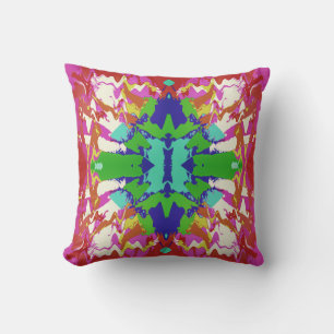 Fuschia Green Blue White Fantasy Flower Motif Kussen