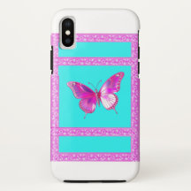  Fuschia Holographic Butterfly iPhone X Hoesje