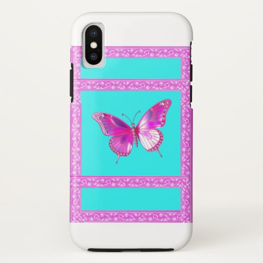 Fuschia Holographic Butterfly iPhone X Hoesje (Achterkant)