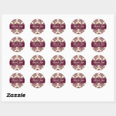 Fuschia & Ivoor Damast Ronde Bruiloft Labels (Vel)