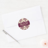 Fuschia & Ivoor Damast Ronde Bruiloft Labels (Envelop)