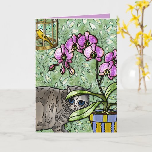 Fuschia, Kitty&Tweet (Kaart) Kaart (Gele Bloem)