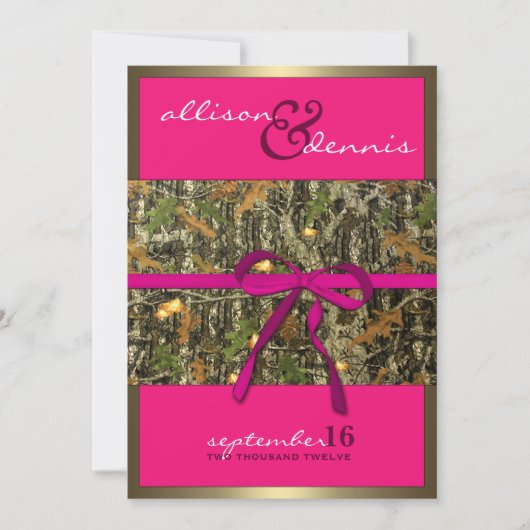 Fuschia Lavish Camo Wedding Invitations Kaart (Voorkant)