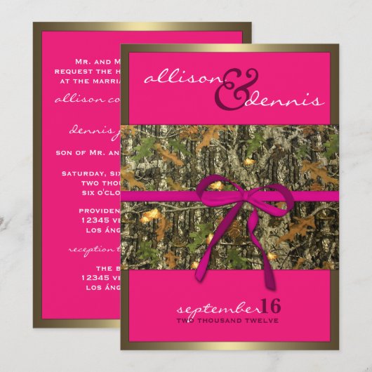 Fuschia Lavish Camo Wedding Invitations Kaart (Voorkant / Achterkant)