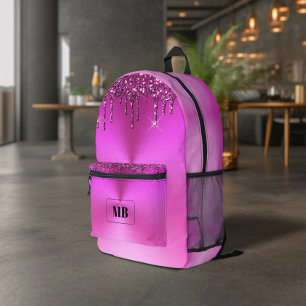 Fuschia Metallic Glitter Drip Monogrammed Bedrukte Rugzak