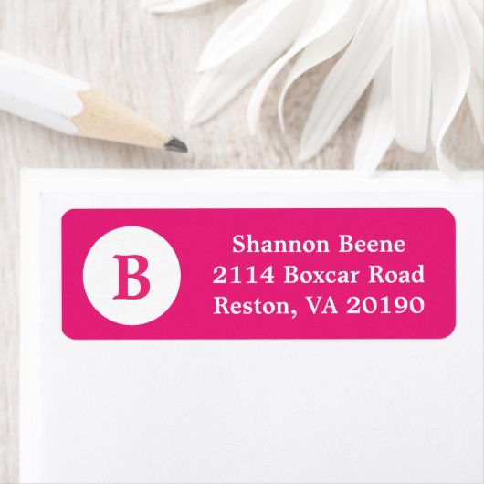 Fuschia Monogram Dot-Adresetiketten Etiket (Insitu)
