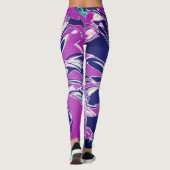 Fuschia Paarse Aqua Witte Psychedelische Bloem Leggings (Achterkant)